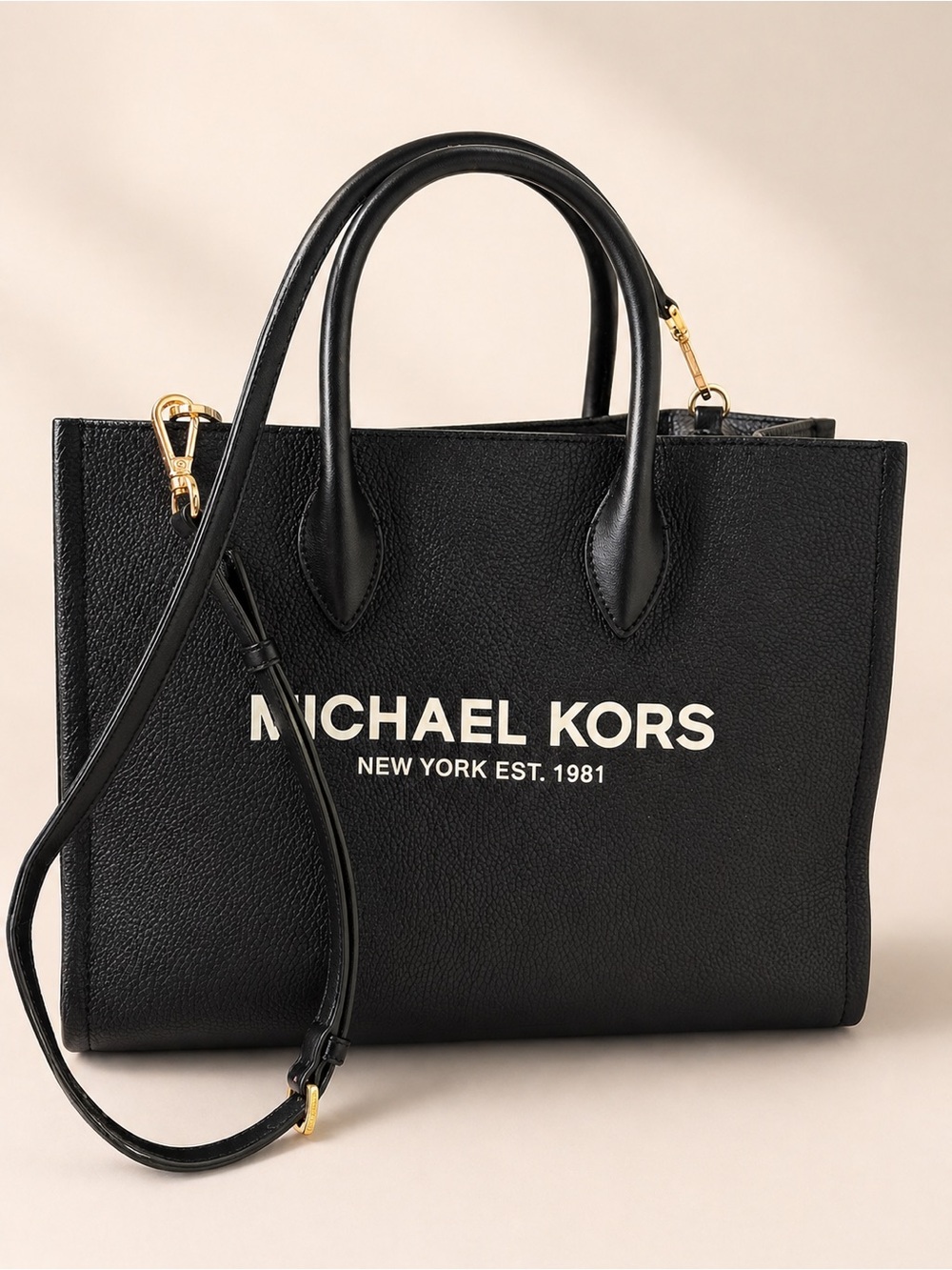 Michael Kors Black Logo Mirella Medium Tote Bag | Gold Hardware | EUC